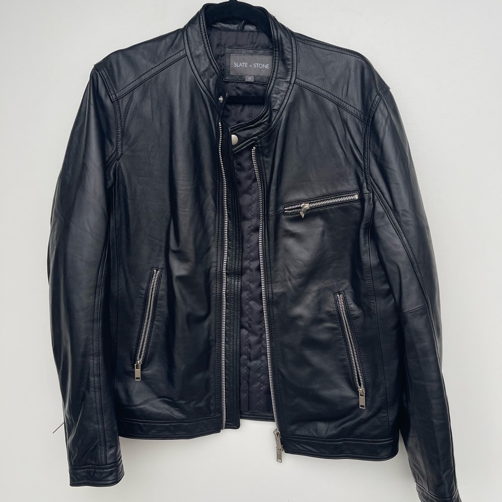 Slate & Stone Classic 100% Leather Zip Up Jacket